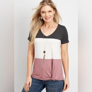 Maurices 24/7 colorblock knot hem backstage tee size 3